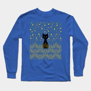 Black cat on a golden field Long Sleeve T-Shirt